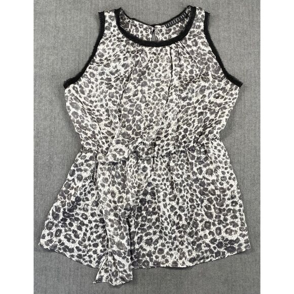 Sheer Leopard Print Sleeveless Top Potter’s Pot Women S Gray Black Elastic Waist - Picture 1 of 10